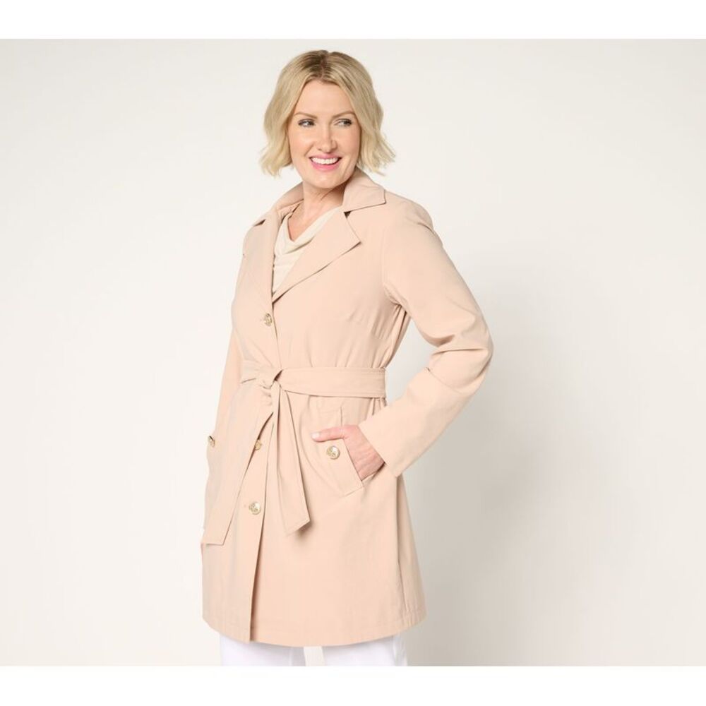 Dennis Basso Women's Petite Jacket PXL Water Resistant Trench Coat Pink A679224
